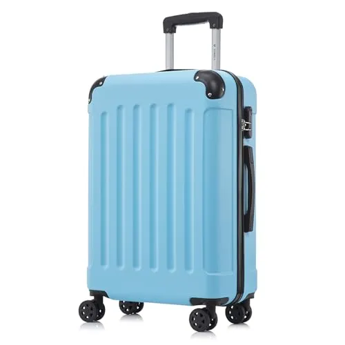 YONSLY Koffer Suitcase L Hellblau - Trolley Reisekoffer mit 4 Rollen - Robuster Handgepäck-Trolley aus hochwertigem ABS-Material, leicht und stoßfest. 360°-Doppelrollen sorgen für mühelose Mobilität. Integriertes Sicherheitsschloss für sorgenfreies Reisen.