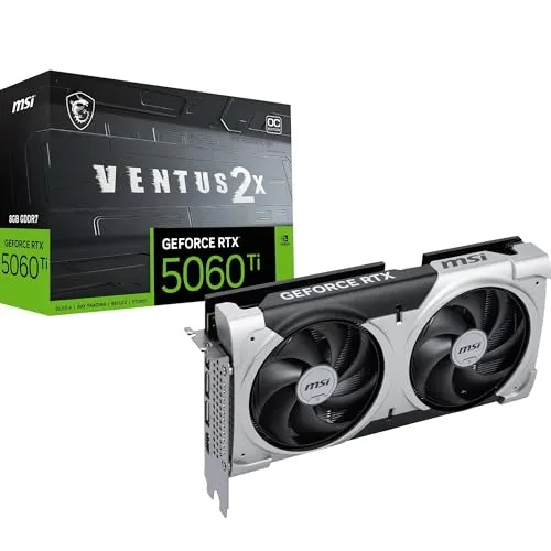 MSI GeForce RTX 5060 Ti 8G Ventus 2X OC Plus - Grafikkarten mit NVIDIA Blackwell-Architektur, die bahnbrechendes Raytracing ermöglicht und durch DLSS 4 die Bildqualität verbessert. Ideal für Gamer und kreative Profis.