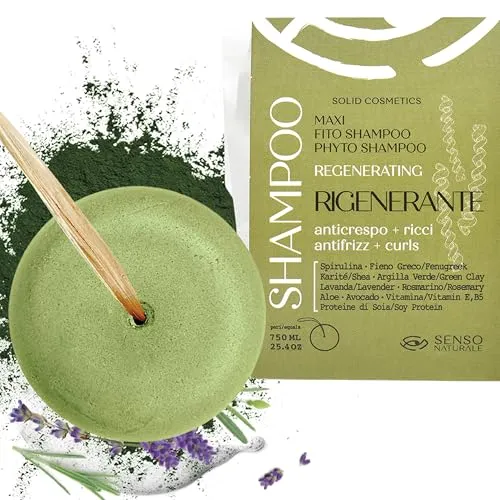 Senso Naturale Festes Shampoo für Curls Regenerierendes, Shampoo für Lockiges Haar Anti Frizz mit Spirulina, Bockshornklee und Grüner Tonerde | 100% Natürlich und Vegan | PH 4.5-5.5 (1)