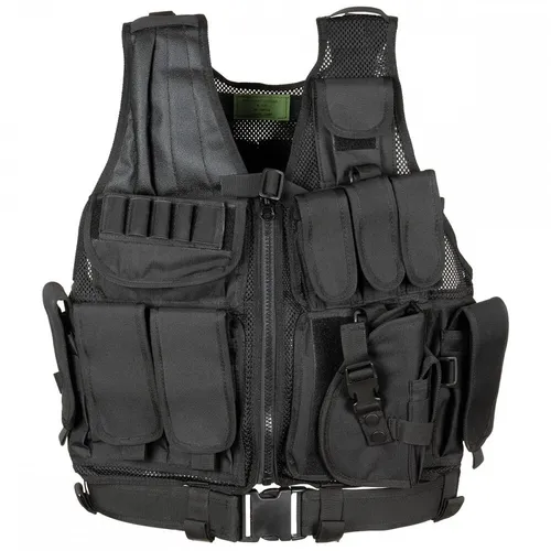 MFH 04473A Molle Träger Weste USMC - Schwarz - Outdoor Einsatzweste aus robustem Polyester, ideal für taktische Einsätze und Abenteuer in der Natur.
