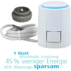 Thermoantrieb 230V NC mit VA94 - Ersatz für Rotex 230V NC - Klima- & Heizgeräte Zubehör, spritzwassergeschützt mit Hubanzeige und Anschlusskabel, ideal für Rotex Fußbodenheizungsverteiler.