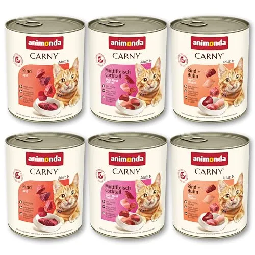 animonda Carny Adult Herzhafte Variation (6 x 800 g), Katzennassfutter für ausgewachsene Katzen, Nassfutter mit 100 % frischen, fleischlichen Zutaten, Katzenfutter ohne Getreide und Zucker