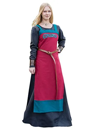 Battle-Merchant Wikinger Trägerkleid Hilja – Mittelalterliches Kleid für Damen - Wunderschönes, besticktes Baumwollkleid für Mittelaltermärkte und LARP. Lockere Passform mit edlem Design und farblich abgesetzten Details. Erhältlich in verschiedenen Größen und Farben.