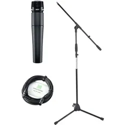 Shure SM 57-LCE Mikrofon Stativ Set - Mikrofon Set für professionelle Abnahme von Drums und Instrumenten, inkl. Tasche, Klemme, Kabel & Stativ – ideal für Live-Performances und Studioaufnahmen.