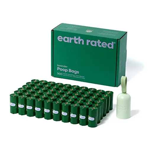 Earth Rated Halter für Hundekotbeutel mit Hundekotbeuteln, haltbar und garantiert auslaufsicher, Lavendelduft, 1 Spender und 900 Beutel