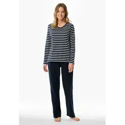 Schiesser Damen Casual Essentials Pyjamaset, Nachtblau - Schlafanzug Set mit 3/4 langer Hose und kurzarm Oberteil aus weicher Baumwolle, ideal für gemütliche Nächte und entspannte Tage.