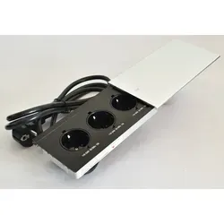 Versenkbare Tischsteckdose MB3 Silber - 3x240V - Elegante Einbausteckdose für die Küche mit 3 Steckdosen, ideal für Möbelarbeitsplatten. Praktische Schiebedeckel-Abdeckung und 1,7m Kabel für einfache Installation.
