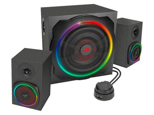 SPEEDLINK AVENZA RGB 2.1-Lautsprechersystem - Aktives 2.1-Lautsprechersystem für PC und Notebook mit beeindruckendem Klang und RGB-Beleuchtung in 16,7 Millionen Farben. Perfekt für Musik, Spiele und Filme – inklusive praktischer Fernbedienung und energiesparendem Standby-Modus.