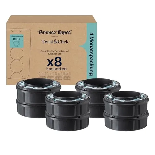 Tommee Tippee Twist & Click Nachfüllkassetten 8er-Pack - Baby Nachfüllkassetten für den Windeleimer mit garantiertem Geruchs- und Keimschutz, ideal für mühelose Windelentsorgung und bis zu 1 Monat Nutzung pro Nachfüllung.