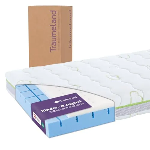 Träumeland T080283 Jugendmatratze Schlummerland 100 x 200 cm - Matratze für Kinder und Jugendliche, schadstoffzertifiziert und mit abnehmbarem, waschbarem Bezug für optimale Hygiene. Ideal für Allergiker und sorgt für besten Schlafkomfort.