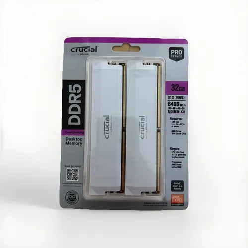 Crucial Pro DDR5 RAM 32GB Kit (2x16GB) 6400MHz CL38 - Overclocking Gaming, weißer Aluminium-Kühlkörper für coole Haptik und hohe Leistung