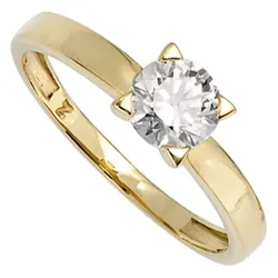 Schmuck Krone Goldring Solitär Ring mit Zirkonia, 333 Gelbgold, Gold 333 goldfarben Innenumfang 58mm ~ Ø18.5mm