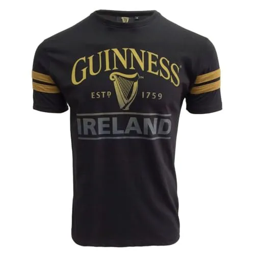 Guinness Schwarz Deep Tan Tape T-Shirt mit Harfe und Irland Text Design | Lässiges stilvolles Baumwolle Tee Shirt Top für Herren (XXL)