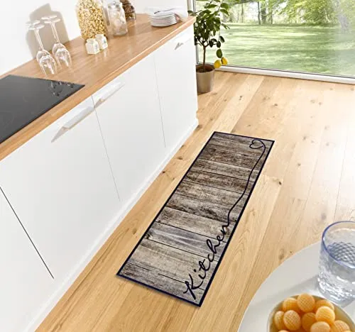 HANSE Home Küchenläufer Kitchen Herz, rechteckig - Kurzflor-Läufer in braun/taupe, rutschfest und pflegeleicht, ideal für die Küche – strapazierfähig und maschinell gefertigt für einfache Reinigung.