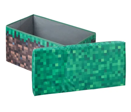 Minecraft Aufbewahrungsbox & Sitzbox - Gras-Block Design - Sonstige Gartenmöbel, klappbare Sitztruhe aus robustem Canvas, ideal für Fans von Minecraft, mit einem Deckel zum Sitzen und praktischen 60 cm Breite.