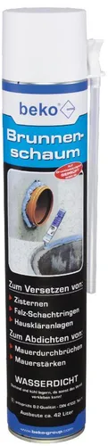 beko Brunnenschaum 750 ml - Wasserdichter Polyurethanschaum - Bauschaum für Außenbereich, schnellhärtend und überstreichbar. Ideal zum Auffüllen von Hohlräumen mit hoher Ausbeute von ca. 42 Litern. Ersetzt Aufmörteln und spart Zeit!