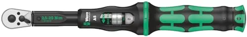 Wera Click-Torque A 5 Drehmomentschlüssel 1/4" (6.3 mm) - Präziser Klick-Drehmomentschlüssel für eine einfache und sichere Einstellung des Drehmoments von 2.5 - 25 N, ideal für professionelle Anwendungen.
