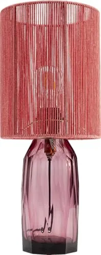 Kare Design Tischlampe Vecchio Pink – Moderne 42cm Tischleuchte - Moderne Tischlampe in Pink mit Boho-Flair, ideal für Wohn- und Schlafräume. Hochwertiger Fuß aus gefärbtem Glas und lässiger Lampenschirm mit Seilbespannung. Flexibles Platzieren dank 235 cm Kabellänge. E27 Fassung, bis 7 Watt.