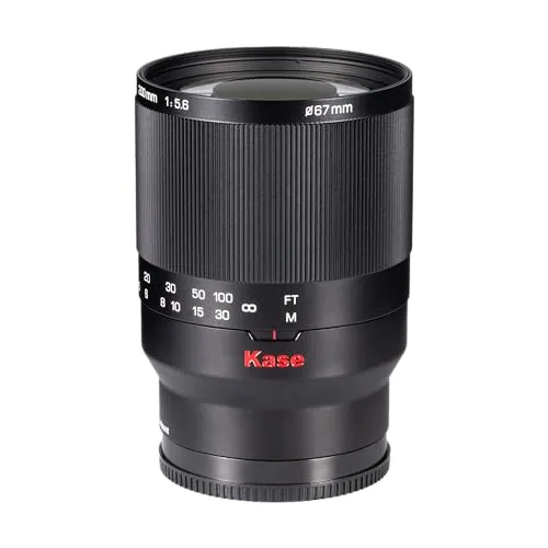 Kase 200 mm F5.6 MC Reflex Mirror Aluminium Portrait Objektiv für Sony E Mount - Hochwertiges Aluminium-Objektiv mit fester Blende und manuellem Fokus. Ideal für Porträts dank beeindruckendem Bokeh. Inklusive praktischer Gegenlichtblende und Aufbewahrungstasche.