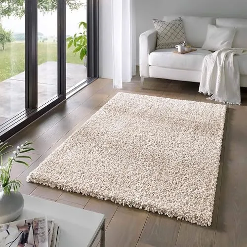 TaraCarpet Langflor-Teppich Venezia Shaggy - Rechteckiger Hochflor Teppich in Creme, 300x400 cm, mit einer Florhöhe von 35 mm – perfekt für ein gemütliches Wohnambiente und pflegeleicht für Allergiker.