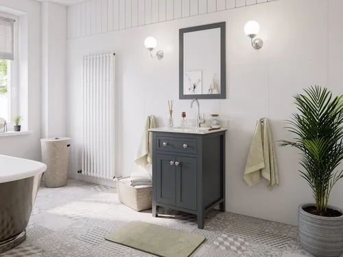 Magnolia Home Badmöbel-Set Postigo 60 mit Quarzstein-Aufsatz - 2-teiliges Badezimmermöbelset im Landhausstil mit hochwertigem Quarzstein-Waschtisch. Vormontage inklusive! Perfekt für eine stilvolle und praktische Badezimmergestaltung.
