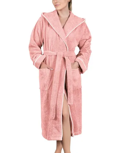 LAYNENBURG Damen Bademantel Frottee mit Kapuze - 100% Baumwolle (XL, Rosa) - Bademäntel für Damen, wadenlang, aus 100% hochwertiger Frottee-Baumwolle, super kuschelig und OEKO-TEX zertifiziert. Ideal für Schwimmbad, Spa oder als eleganter Morgenmantel.