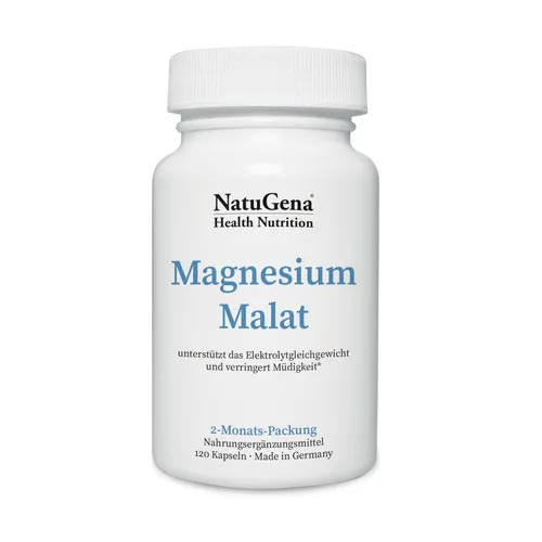 NatuGena Magnesium-Malat 120 St - Arzneimittel zur Unterstützung der Muskelfunktion, rezeptfrei und hoch bioverfügbar in praktischen Kapseln.
