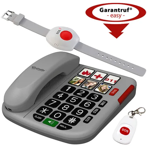 simvalley Senioren-Notruf-Telefon mit Funk-SOS-Taster und SOS-Armband - Festnetztelefon mit zusätzlichem SOS-Armband für schnelle Hilfe im Notfall, ideal für Senioren und deren Sicherheit.
