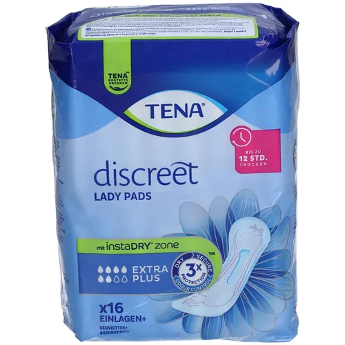 TENA Lady Discreet Extra Plus - Inkontinenzeinlagen mit InstaDRY Technologie für ultra-schnelles Aufsaugen, ideal bei leichter Blasenschwäche. Bequem und sicher für den Alltag, auch unterwegs.
