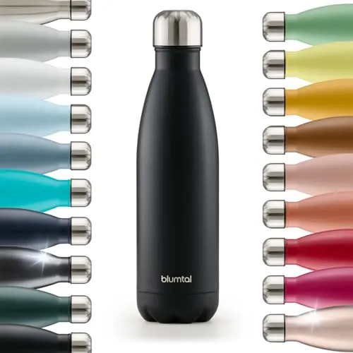 Blumtal Trinkflasche 500 ml Edelstahl - auslaufsichere Isolierflasche - BPA-freie Trinkflasche kalt & warm - doppelwandige Insulated Bottle - rostbeständige Isolierflasche Schwarz