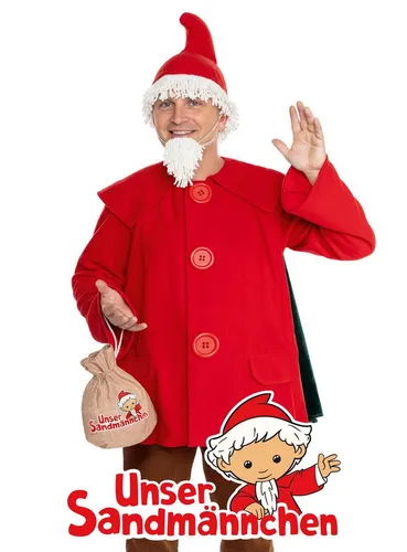 Maskworld Kostüm Unser Sandmännchen – Lizenziertes Karneval Kostüm in Rot - Lizenziertes Sandmännchen Kostüm mit Mantel, Cape und Zipfelmütze. Ideal für Karneval und Fasching, sorgt für viel Spaß und gute Laune!