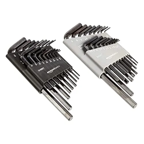 Amazon Basics Innensechskant-Schlüssel-Set, 36-teilig, Zoll/SAE und metrisch - Praktisches 36-teiliges Innensechskant-Schlüssel-Set für vielseitige Anwendungen. Hergestellt aus robustem Chrom-Vanadium-Stahl, ideal für präzise Arbeiten an Fahrzeugen und Möbeln. Inklusive sicherer Aufbewahrungsbox für schnellen Zugriff.