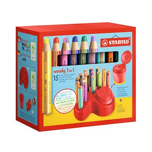 STABILO woody 3in1 Buntstifte - 15 farbsortierte Stifte, ideal für Kinder mit ergonomischem Griff und bruchfester Mine für kreativen Malspaß