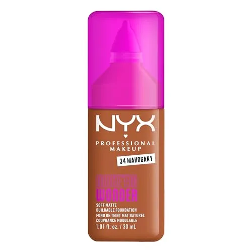 NYX Professional Makeup Make 'Em Wonder Foundation, 24H Soft Matte Aufbaubare Foundation, Mit hoher Deckkraft, Mattes Finish, 34 Mahogany