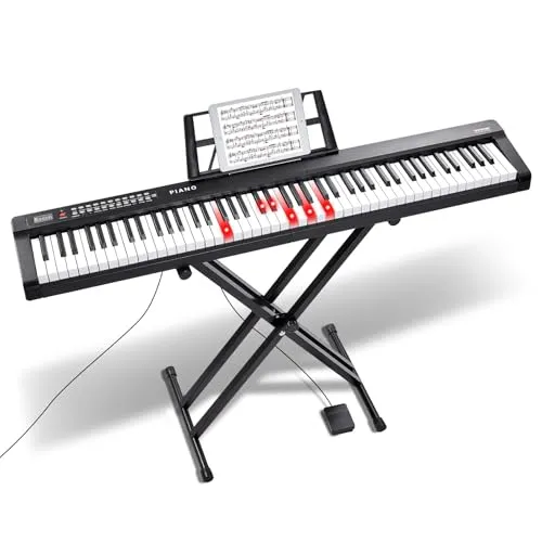 VEVOR Digital 88 Tasten Keyboard - E-Piano mit Ständer - Keyboards mit 1000 Rhythmen, ideal für den Musikunterricht. Flexibel mit USB- oder Batterie-Stromversorgung und verstellbarem Ständer.