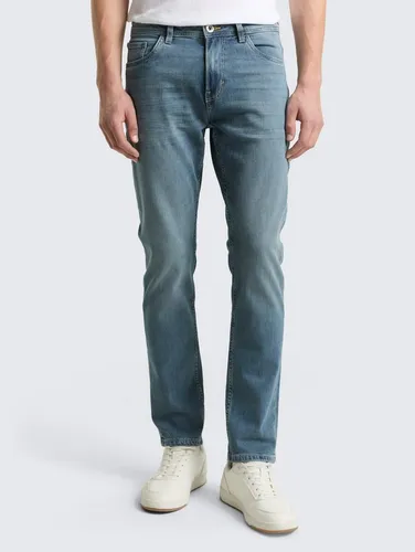 Tom Tailor Herren Jeans im Regular Fit - Klassische Five-Pocket-Jeans mit leichtem Stretch für optimalen Tragekomfort. Ideal für den Alltagslook, mit Gürtelschlaufen und modischem Logo-Badge. Erhältlich in verschiedenen Längen für perfekte Passform.