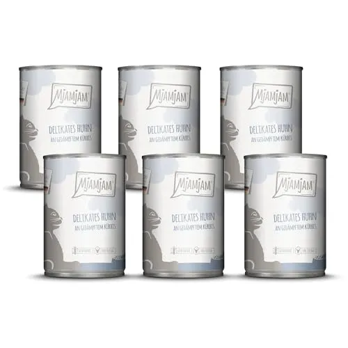 MjAMjAM - Premium Nassfutter für Katzen - delikates Huhn an gedämpftem Kürbis, 6er Pack (6 x 400g), getreidefrei mit extra viel Fleisch