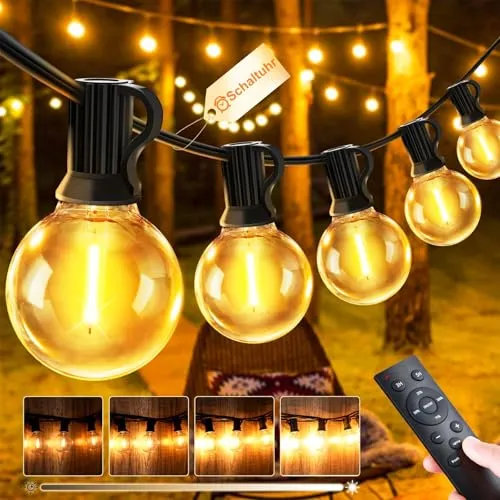 JEYMORKEY Lichterkette Led Außen Strom Outdoor - 15M 18+1 G40 Glühbirnen Garten Beleuchtung Balkon Lichterketten Aussen IP44 Wetterfest Pavillon String Lights mit Fernbedienung Aussenlichterkette