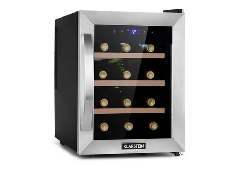 Klarstein Weinkühlschrank Reserva 12 Uno - Weinkühlschrank für 12 Flaschen (0,75l), mit digitaler Temperatursteuerung und eleganter Panorama-Glastür – ideal für Weinliebhaber, die ihre Weine perfekt temperiert genießen möchten.