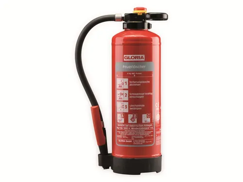 Gloria Feuerlöscher P6 PRO - 6 kg Pulver, frostsicher bis -30 °C, ideal für Brandklasse ABC und elektrische Anlagen bis 1000 Volt