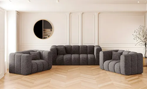 Kaiser Möbel Sofagarnitur 2+1+1 Grand - Stilvolles Design in Graphit - Couchgarnitur Grand 2+1+1, elegantes Chenille-Gewebe mit hoher Lichtreflexion und außergewöhnlichem Komfort für jedes moderne Wohnzimmer.
