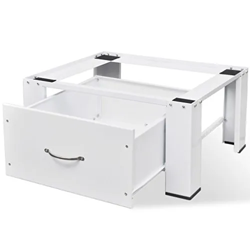 vidaXL Waschmaschinen Podest mit Schublade - Waschmaschinen-Untergestell aus Stahl, höhenverstellbar für komfortables Beladen und Entladen, mit stabilen Anti-Rutsch-Pads und zusätzlichem Stauraum durch eingebaute Schublade.