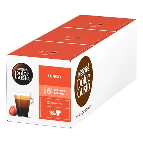 Nescafe Kaffeekapseln Dolce Gusto Lungo, 16 Kapseln - Genießen Sie mit den Nescafe Kaffeekapseln Dolce Gusto Lungo 16 aromatische Tassen. 100% Arabica-Bohnen sorgen für ein reichhaltiges Aroma und eine zarte Crema. Ideal für die schnelle Zubereitung.