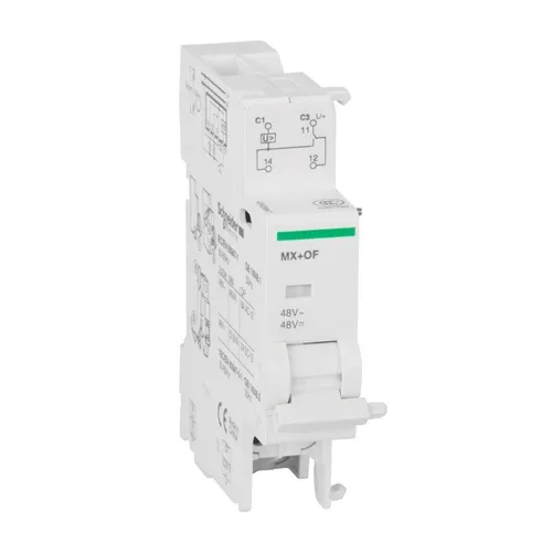 Schneider Electric A9N26947 Arbeitsstromauslöser - Druckschalter mit 1 Wechsler-Kontakt, ideal für Anwendungen mit bis zu 125 A Stromstärke und 48 V Spannung. Robuste Bauweise von Schneider Electric für zuverlässige Leistung.