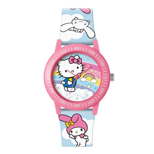 KIDS EUROSWAN SL Hello Kitty Time Teacher Armbanduhr - Armbanduhren für Mädchen mit Zeitunterrichtsfunktion, ideal für Kinder, leicht ablesbare Zahlen und ein bequemes rosa Silikonarmband.