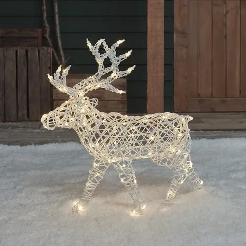Lights4fun 3-in-1 LED Rentier 70cm – Beleuchtete Weihnachtsfigur - Beleuchtete Rentierfigur mit 100 LEDs, wahlweise in warmweiß, kaltweiß oder gemischt. Ideal für die Weihnachtsdekoration drinnen und draußen. Mit 6-Stunden-Timer und 8m Zuleitung zur Batteriebox.