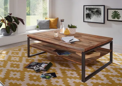 Main Möbel Beistelltisch 'Genua' aus gebürsteter Akazie - Eleganter Couchtisch aus gebürsteter Akazie, ideal für stilvolle Wohnzimmer und bietet eine robuste Oberfläche für Ihre Getränke und Dekoration.