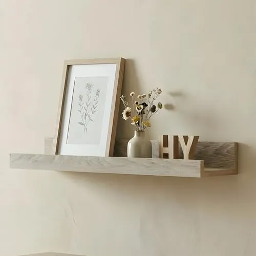 levandeo Bilderleiste Eiche gekälkt L70cm MDF Holz Wandregal Schmal Wanddeko Hängeregal Bilderschiene Galerieleiste