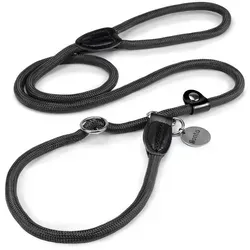 lionto Moxonleine mit Zugbegrenzung & Stopper 120 cm, Nylon, Lederimitat (1-tlg), Retrieverleine, sicher, stylisch & vegan schwarz 170 cm | Ø 1.2 cm x 1.2 cm x 170 m