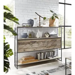 Innostyle Highboard Roof - 138 cm, Used Style Mix Beige - Stylisches Highboard in Used Style, mit 1 geschlossenen Fach, 2 offenen Fächern und 2 Schubladen. Ideal für modernes Wohnen, einfache Selbstmontage und versandkostenfreie Lieferung auf deutsches Festland.